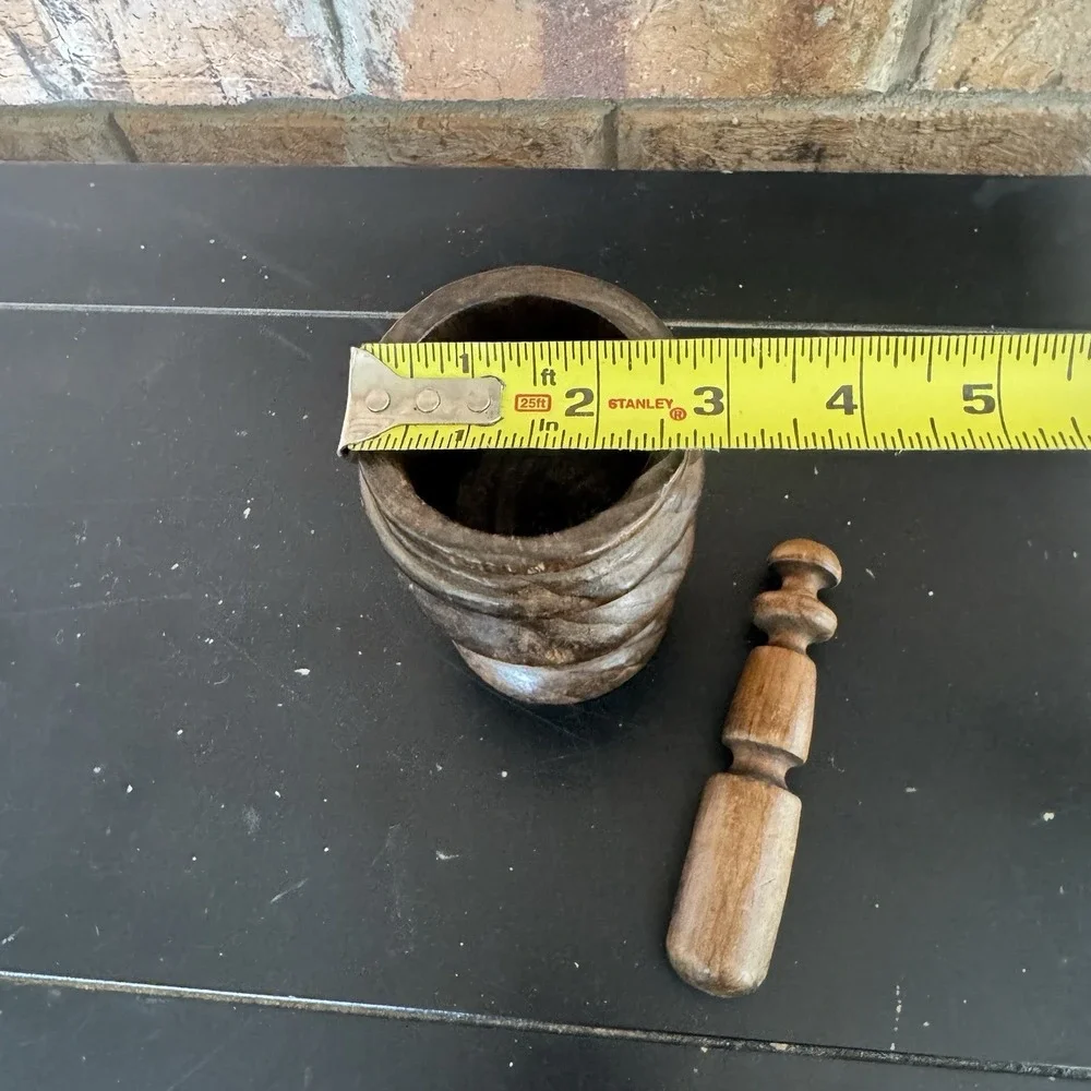 Vintage Hand Carved Wooden Mortar‎ & Pestle Rustic Primitive Farmhouse Decor